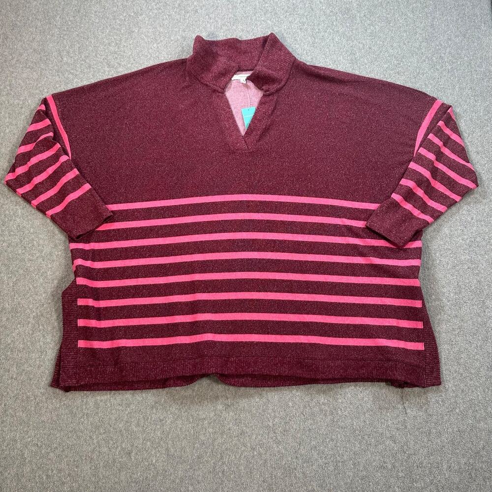 Maurices Collared Fairview Striped Top Women's 1X Burgundy Pink Long Sleeve New